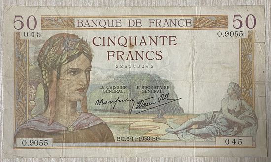 Банкнота 100 франков. 1938 год, Франция.