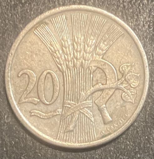 Монета 20 геллеров. 1937 год, Чехословакия.