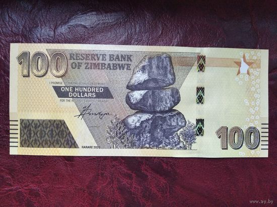 100 долларов Зимбабве 2020 г.