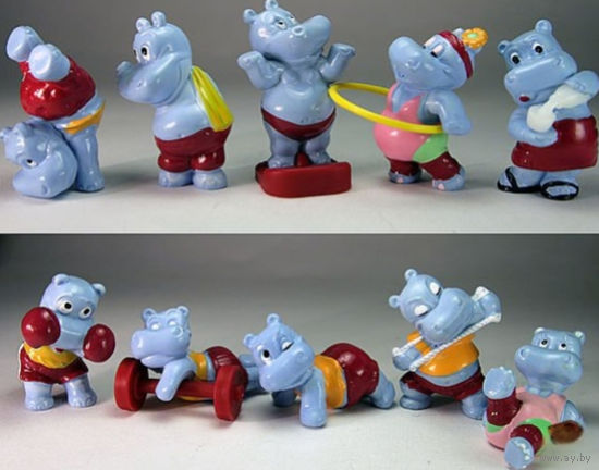 Киндер коллекция Бегемоты спортивные 1990 год. Европейская серия. Оригинальный вкладыш.