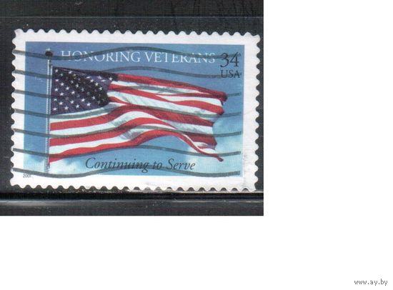 США-2001 (Мих.3461) , гаш., Флаг, Ветераны (одиночка),(2)