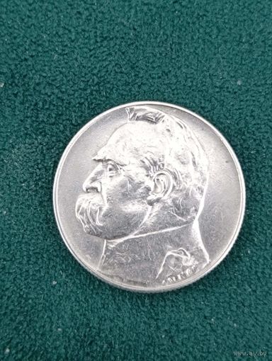 5 злотых 1936 Пилсудский, штемпельный блеск, без МЦ