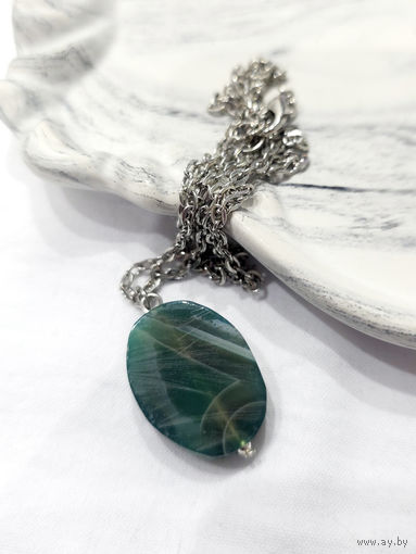 Лот С 1 РУБЛЯ! много лотов! Кулон из натурального камня Зеленый Агат с цепочкой