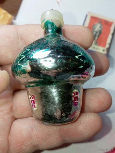 Игрушка на ёлку ,  Гриб - домик , винтаж , стекло , СССР . С 5 рублей
