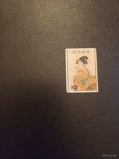 Живопись. Молодая женщина играет на флейте. Япония. 1955