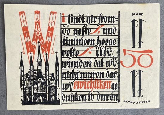 Нотгельд 50 пфеннигов 1921 год. Любек,. Веймарская республика