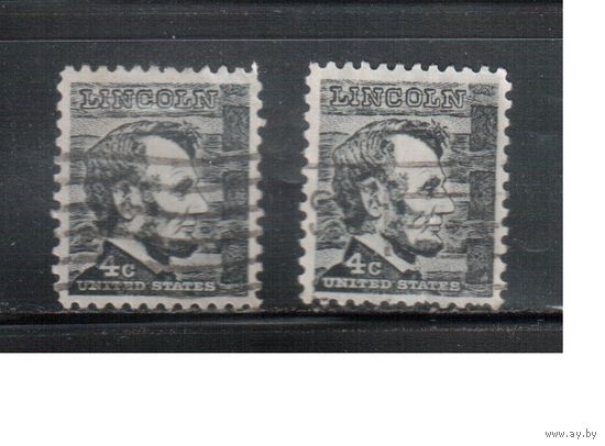 США-1965, (Мих.893 х+у) , гаш. , Стандарт, Линкольн(одиночка), 2 типа бумаги