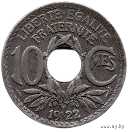 ФРАНЦУЗСКАЯ РЕСПУБЛИКА. 10 САНТИМОВ 1922. МОЛНИЯ. ПУАССИ