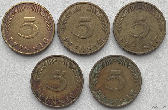 Германия 5 пфеннигов 1950 г. G. Цена за 1 шт.