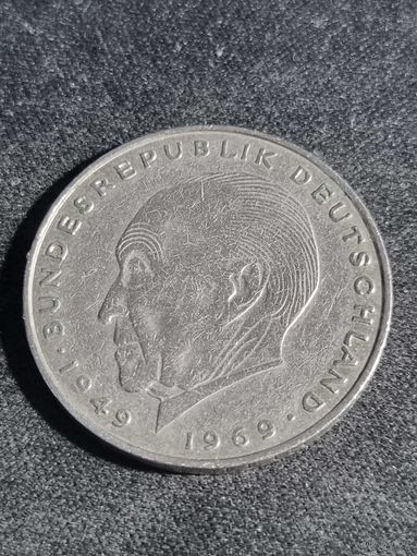 Германия (ФРГ) 2 марки 1973 D Конрад Аденауэр