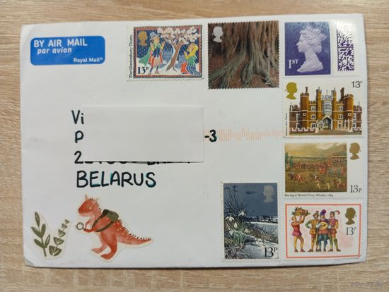 ПОДПИСАННЫЙ КОНВЕРТ. ВЕЛИКОБРИТАНИЯ. МНОГО МАРОК.