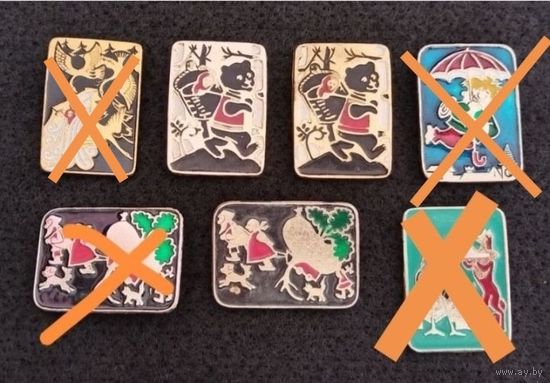 Детские значки. Сказки. Гуси лебеди, Маша и медведь, репка, Карлсон, лиса и журавль. Цена за один. (Б-1)