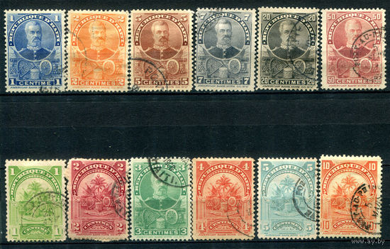 Гаити - 1898/99г. - президент, Саймон Сэм, пальма, герб - 12 марок - гашёные, номинал 5 с с небольшим тонким местов в центре. #4-W1-117-B-1