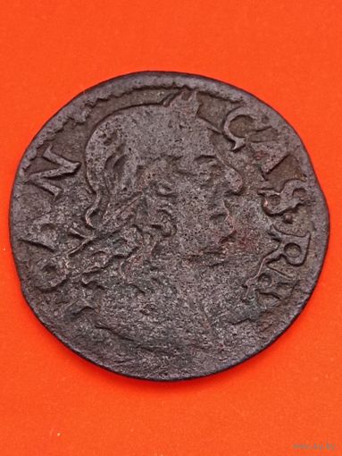 Солид (боратинка) 1665 г. литовский герб. Отметка МД- TLB, платок на шее рыцаря. Ян II Казимир, без мц.