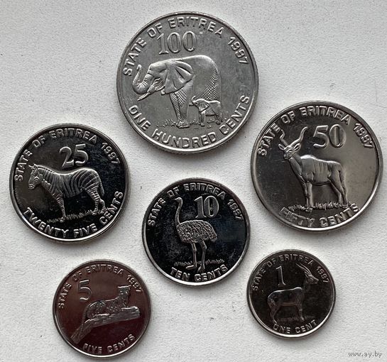 Эритрея 1, 2, 5, 10, 25, 50, 100 центов 1997 г. Набор 6 монет