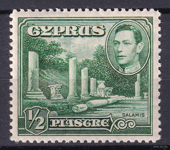 98.BrK. Великобритания. Колонии. Кипр. Георг VI. Архитектура и пейзажи. 1938 г. 1/2P. Mi.#137A.