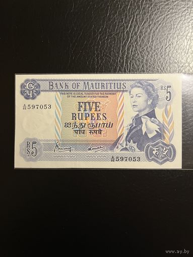 Маврикий 5 рупий 1967 P30b QEII UNC