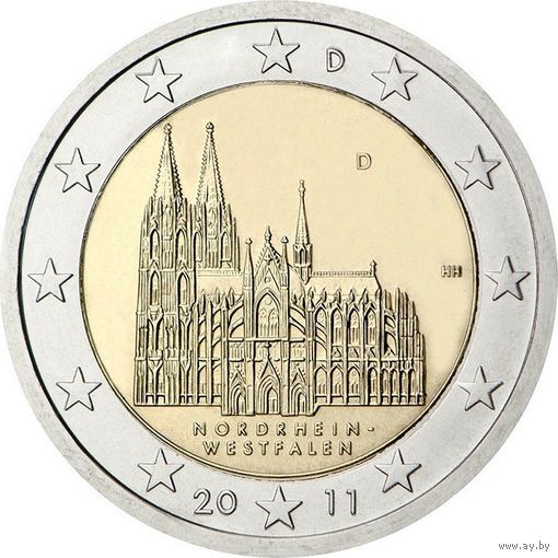 2 евро 2011 Германия Кёльн Северная Рейн Вестфалия дворы A G F D J UNC из ролла на выбор
