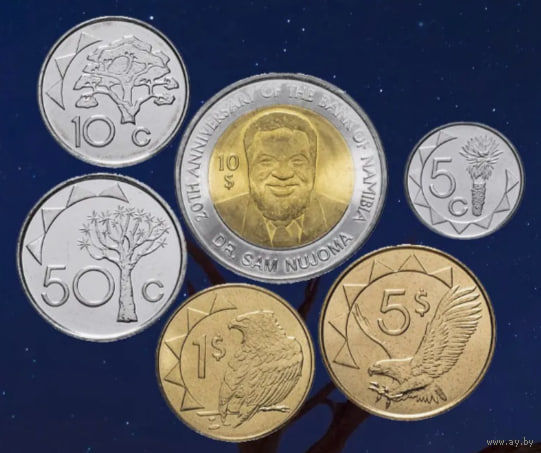 Намибия набор монет 5, 10, 50 центов, 1, 5, 10 долларов, UNC. Герб. Предложи свою цену или обмен!