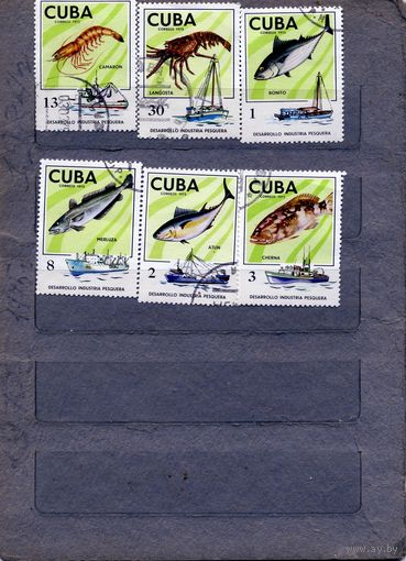 КУБА, 1975, РЫБЫ, КРЕВЕТКИ, серия 6м, гашен