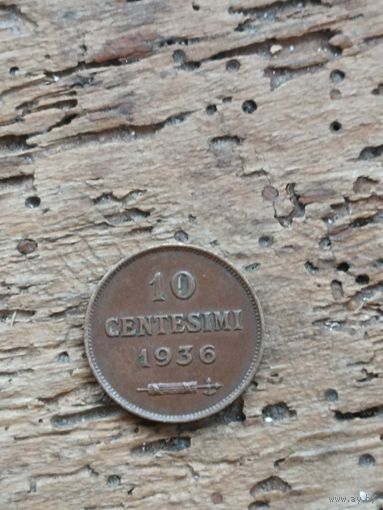 Сан-Марино 10 чентезимо 1936 год