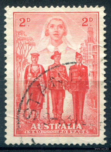 Австралия - 1940г. - участие австралийцев во Второй Мировой войне, 2 P - 1 марка - гашёная со сгибом [Mi 157]. #3-WB-85-A-2