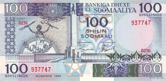 Сомали 100 шиллингов образца 1989 года UNC p35d(1)