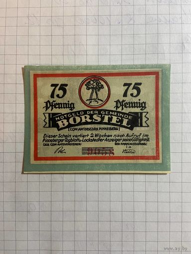 75 пфеннингов (нотгельды) г. Германия.