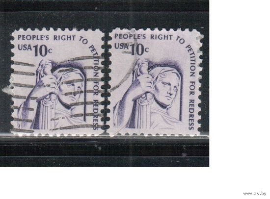 США-1977, (Мих.1319 х+у) , гаш., Стандарт "Американа",Статуя(одиночка), 2 типа бумаги(2)