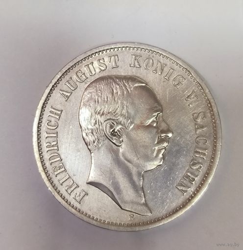 3 марки 1909 Саксония. Нечастая! Крупное серебро Германской империи!