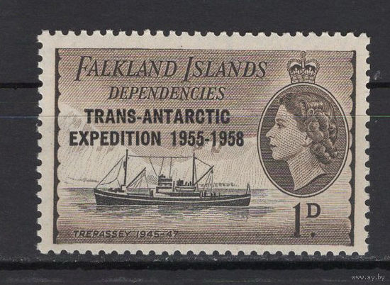 Фолкленды /Falkland Islands 1956** 1d Корабль надпечатка Транс-антарктическая экспедиция Mi#34