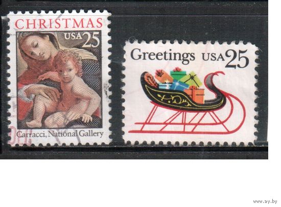 США-1989, (Мих.2057-2058),   гаш. ,Рождество,Живопись (полная серия)