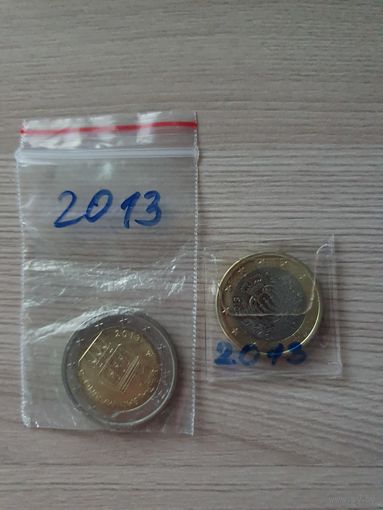 2 и 1 евро Сан Марино 2013 UNC