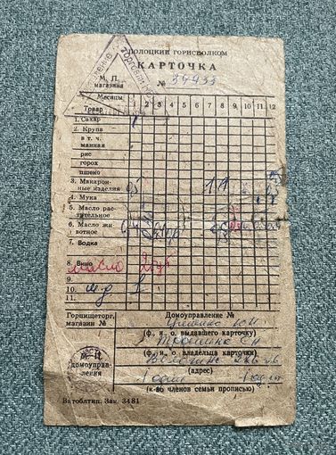 Карточка на продукты Полоцк БССР / с 1 РУБЛЯ