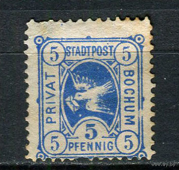 Германия - Бохум - Местные марки - 1887 - Птица с письмом 5Pf - (есть тонкое место) - [Mi.37a] - 1 марка. MH.  (Лот 89CW)