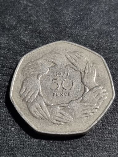 Великобритания 50 пенсов 1973 Вступление в ЕС