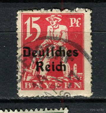 Рейх - 1920/1921 - Надпечатка Deutsches Reich на марках Баварии 15Pf - [Mi.121] - 1 марка. Гашеная.  (Лот 132BZ)