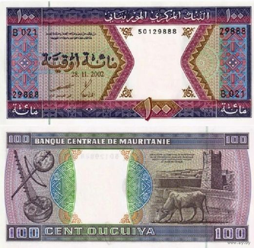 Мавритания 100 угий образца 2002 года UNC p4k