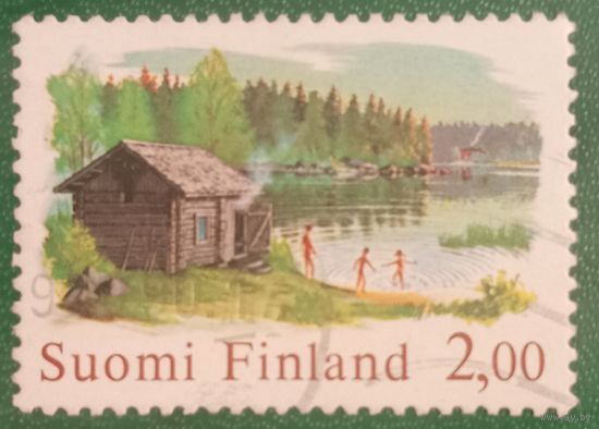 Финляндия 1977. Традиционная бревенчатая дымовая сауна на берегу озера