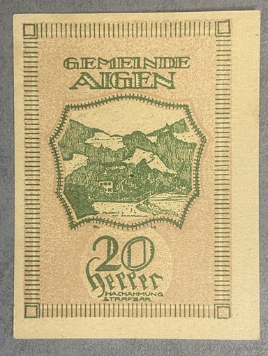Нотгельд Австрия Айген, 20 геллеров 1920 год
