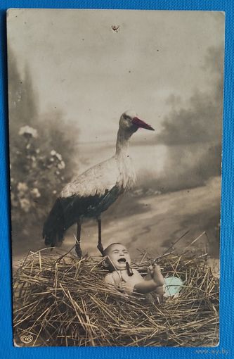 Открытка Российской империи. С новорожденным. 1911 г. Подписана