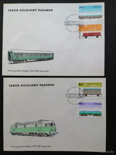 Польша 1985 Два КПД с полной серией марок "40 лет локомотивостроительному и вагоностроительному заводу "PAFAWAG" во Вроцлаве (Breslau)" (спецгашение) Mi.2993-2996 каталог 3.00 евро
