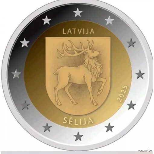 Латвия 2 евро 2025 Исторические области Латвии - Селия UNC из ролла