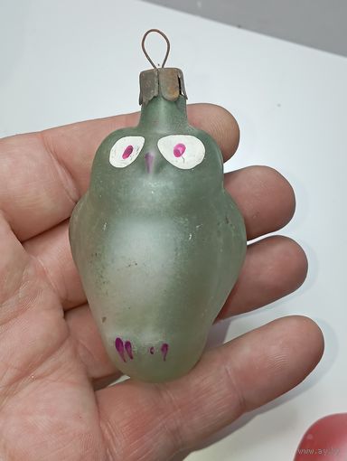 Ёлочная игрушка  - Сова . СССР  . Стекло .