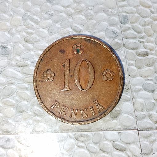 10 пенни 1934 года Финляндия. Финляндская Республика (Suomi) (1918-1962).Красивая родная патина!