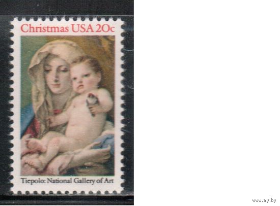 США-1982, (Мих.1606) , ** ,Рождество, Живопись  (одиночка)