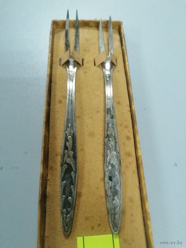Набор вилочек для лимона в коробочке, мельхиор СССР
