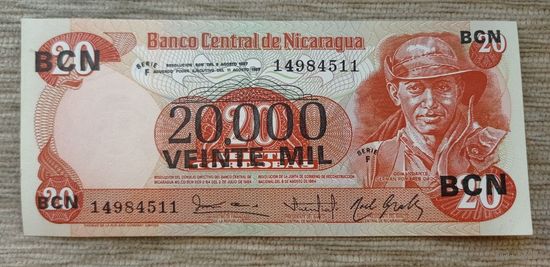 Werty71 Никарагуа 20000 кордоба 1987 UNC банкнота 20 кордоба с надпечаткой