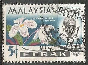 Малайские штаты(Перак). Цветы. Орхидея Пафиопедиум. 1965г. Mi#117..