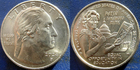 США. Квотер 2024 г. Выдающиеся женщины N12. Пэтси Такемото. Минтмарка P.